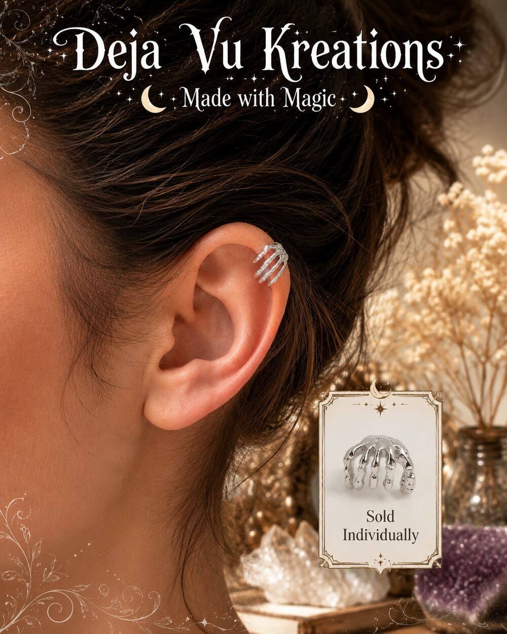 Silver Skeleton Hand Ear Cuff No Piercing Cartilage Cuff